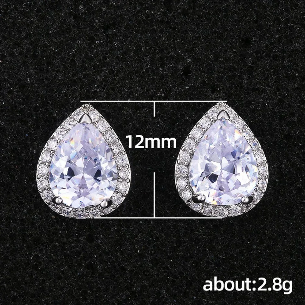 🎁Classy Pear Cut White CZ Cute Wedding Earrings, MLNN1157 - Picture 4 of 5